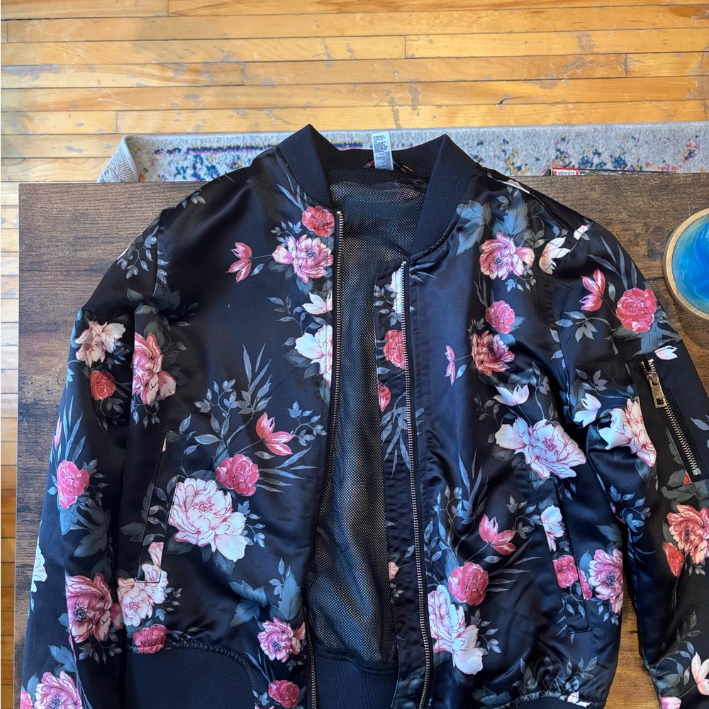 American Apparel Black Floral Bomber Jacket